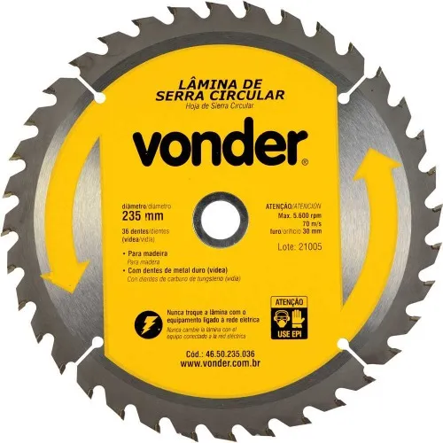 Disco de Serra para Madeira Vídea de 235 x 30mm com 36 Dentes Vonder